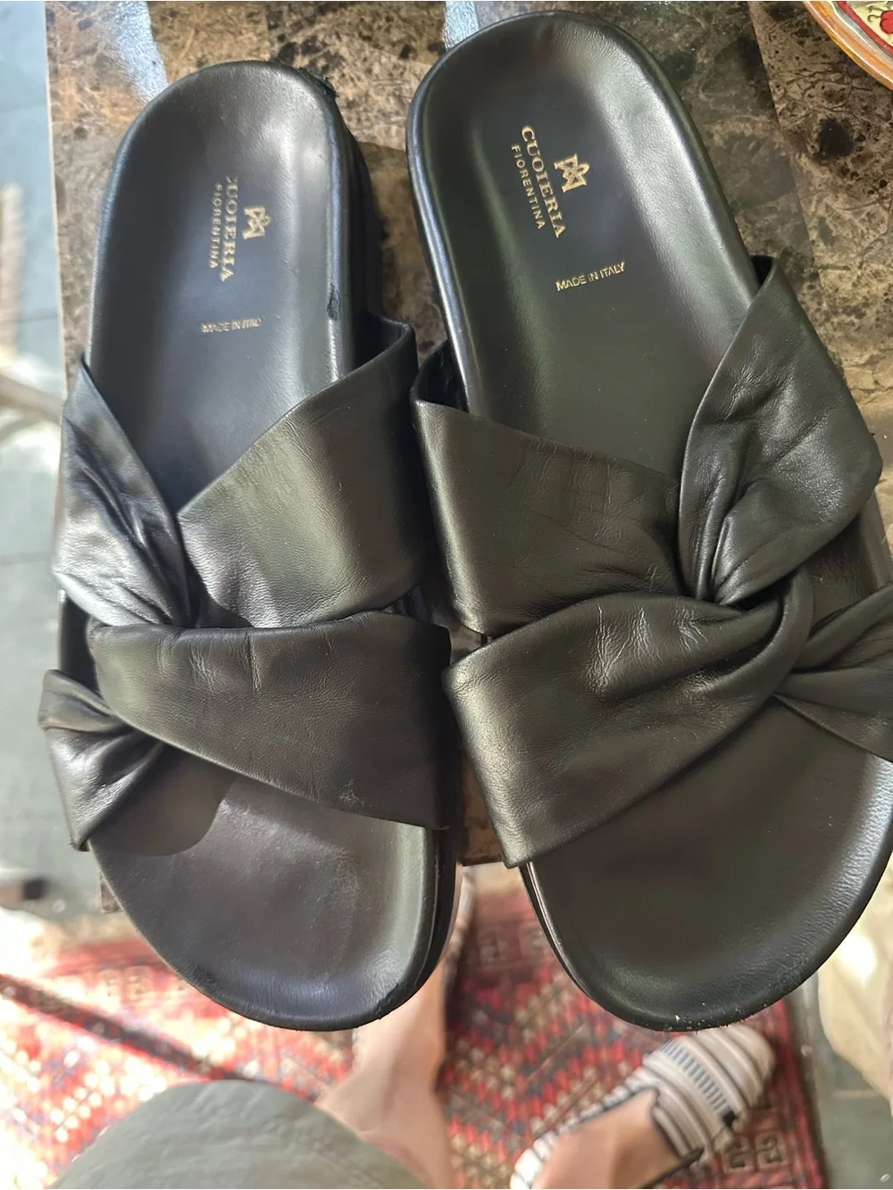 Tod's Black Leather Twist Slide Sandals